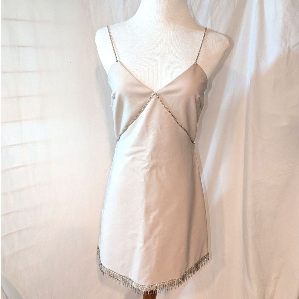 NWT Heiress Beverly Hills Nude Diamanté Straps/Hem Mini Dress, size M - Picture 3 of 10